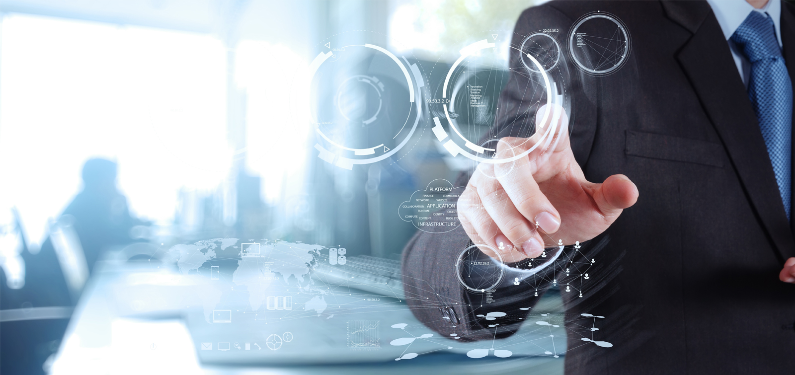 Business owner working with connected technology systems